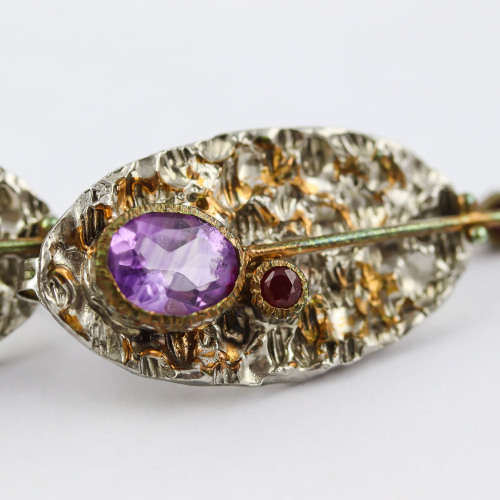 AVANT GARDE HANDCRAFTED LONG STERLING SILVER AMETHYST and RHODOLITE GARNET EARRINGS HAMMERED FINISH