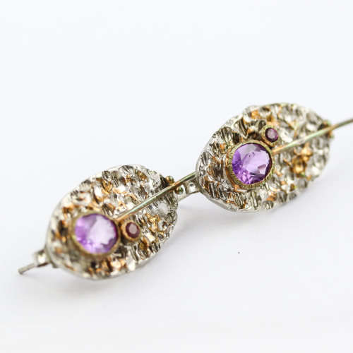 AVANT GARDE HANDCRAFTED LONG STERLING SILVER AMETHYST and RHODOLITE GARNET EARRINGS HAMMERED FINISH