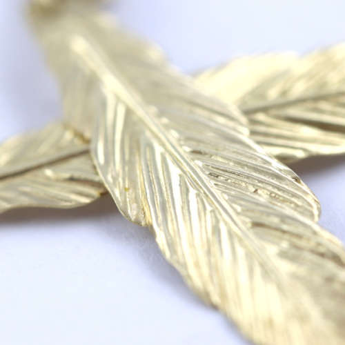 LONG VINTAGE FEATHER DESIGN DROP and DANGLE 9CT YELLOW GOLD EARRINGS. WELL-HALLMARKED. 375