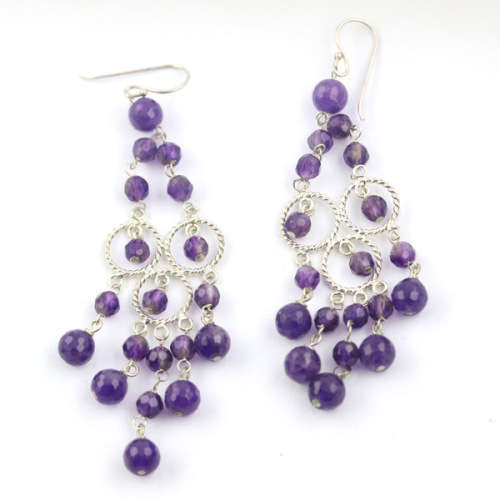 FABULOUS LONG NATURAL AMETHYST CHANDELIER STERLING SILVER DROP AND DANGLE EARRINGS. 925