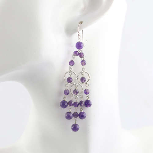 FABULOUS LONG NATURAL AMETHYST CHANDELIER STERLING SILVER DROP AND DANGLE EARRINGS. 925