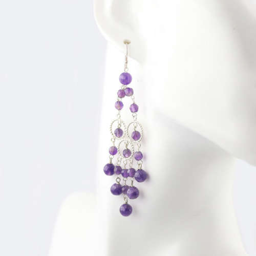 FABULOUS LONG NATURAL AMETHYST CHANDELIER STERLING SILVER DROP AND DANGLE EARRINGS. 925