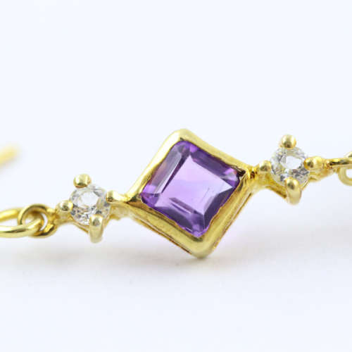 GORGEOUS LONG AQUAMARINE, AMETHYST AND BAROQUE PEARL GILDED STERLING SILVER DROP and DANGLE EARRINGS