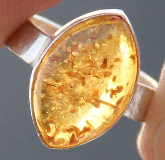 NATURAL AMBER RING IN STERLING SILVER!! Size 6