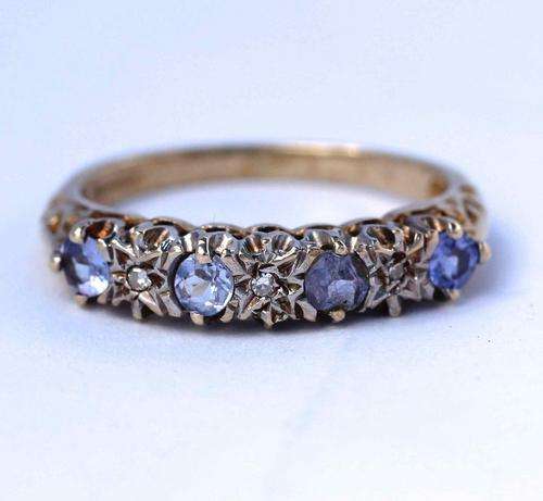 TANZANITE AND DIAMOND ETERNITY RING IN 9ct GOLD -HALLMARKED ENGLAND