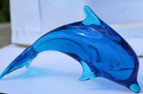 GLASS DOLPHIN -  SOLID SEA-BLUE GLASS!