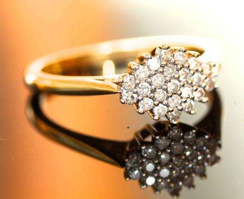 VINTAGE ENGAGEMENT DIAMOND RING IN YELLOW GOLD RING FROM SHEFFIELD, ENGLAND! 23 diamonds!