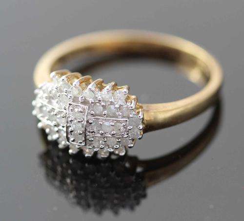 DIAMOND ENGAGEMENT RING (0.33 carats) FROM LONDON, ENGLAND. YELLOW & WHITE GOLD. 37 DIAMONDS!!