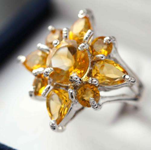 HUGE NATURAL 1,88ct CITRINE RING! BEAUTIFUL DESIGN! Sterling Silver. 7,9 grams