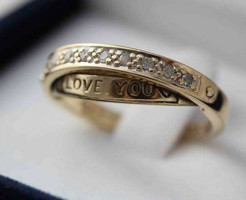 FASCINATING "I LOVE YOU" DIAMOND (0,10ct) DOUBLE BAND WEDDING RING! VINTAGE - SHEFFIELD, ENGLAND!!