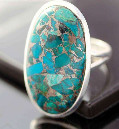 COPPER CHRYSOCOLLA NATURAL STONE IN STERLING SILVER! VERY EYE-CATCHING LARGE RING!