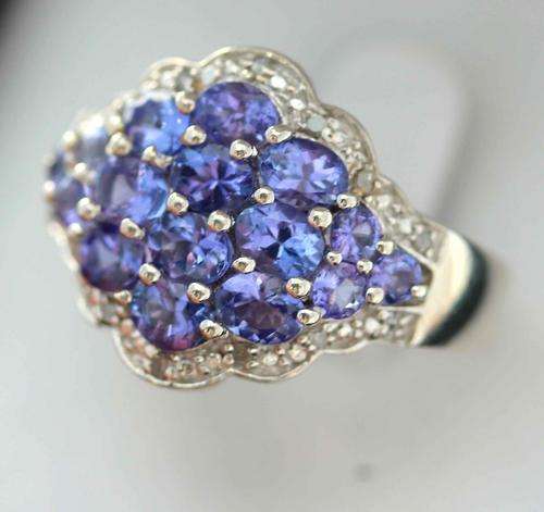 GORGEOUS DAMOND AND TANZANITE HEAVY RING IN STERLING SILVER FROM ENGLAND! (6,4g)