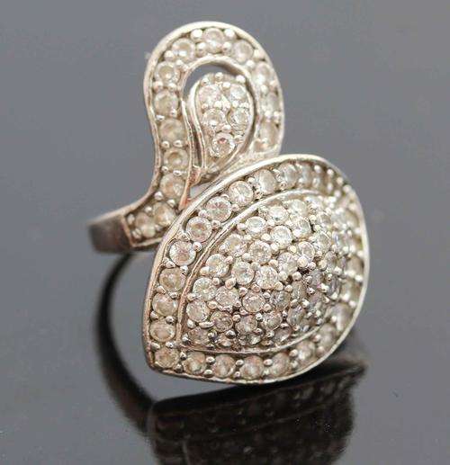 LARGE VINTAGE STERLING SILVER WITH WHITE CRYSTALS! BEAUTIFUL AND VERY UNUSUAL!