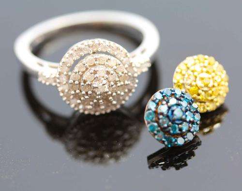 JEWELLER CERTIFIED *R10'592* UNUSUAL 0,92ct DIAMOND CLUSTER RING 3 INTERCHANGEABLE HEADS. Silver925