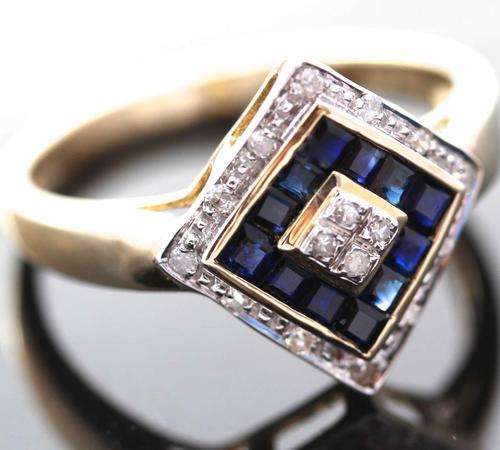 BEAUTIFUL SAPPHIRE AND DIAMOND RING. 9ct GOLD. JEWELLER CERTIFICATE R6'247! BIRMINGHAM ASSAY