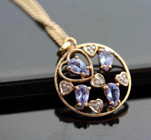 BEAUTIFUL TANZANITE (0,28ct) DIAMOND PENDANT + HEAVY 9ct GOLD CHAIN JEWELLER CERTIFIED R10'466