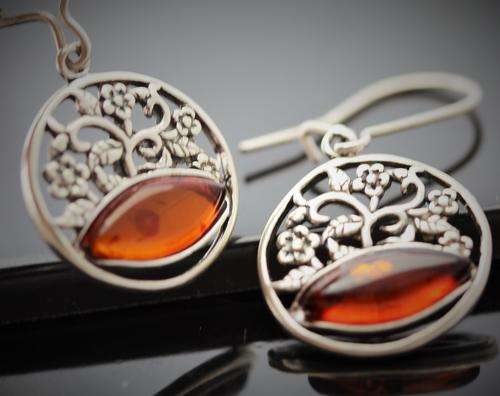 ART DECO REAL POLISH BALTIC AMBER STERLING SILVER EARRINGS 925. HAND-CRAFTED