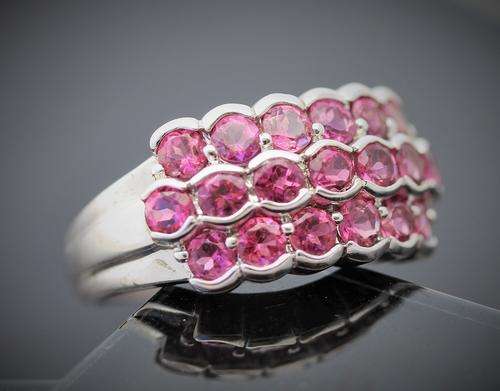 STUNNING LARGE PINK TOURMALINE CLUSTER 9ct WHITE GOLD RING. UK BIRMINGHAM ASSAY! 5g