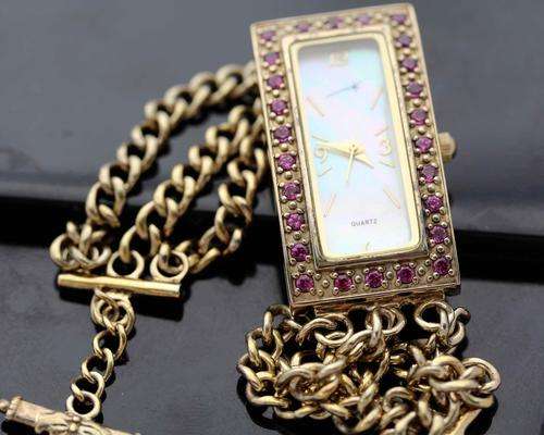 BEAUTIFUL JEWELLERY WATCH FROM ENGLAND REAL GARNETS HALLMARKED STERLING SILVER BIRMINGHAM