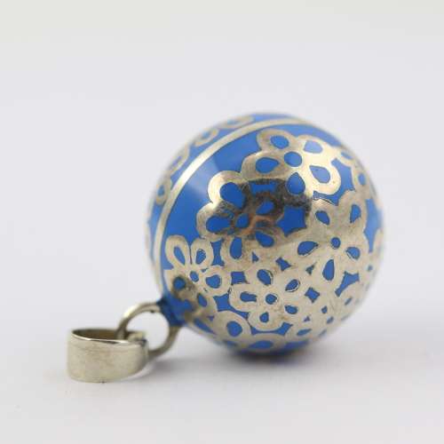 `ANGEL CALLER` TURQUOISE HARMONY BALL PENDANT HANDWORKED STERLING SILVER INLAY. WIDE STERLING BALE