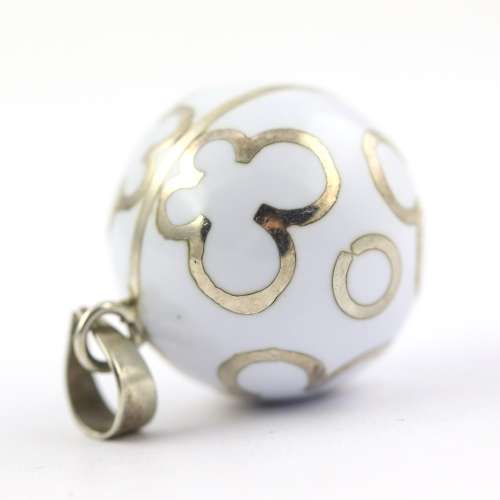 `ANGEL CALLER` WHITE HARMONY BALL PENDANT HANDWORKED STERLING SILVER INLAY. WIDE STERLING BALE