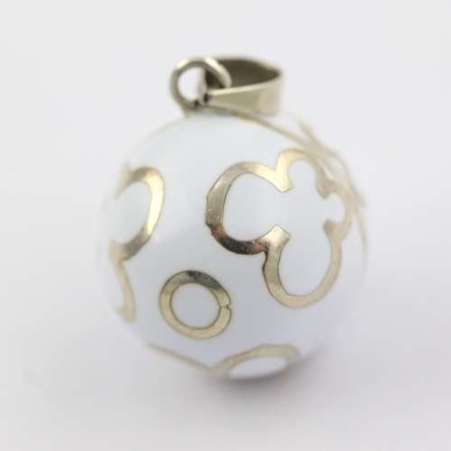 `ANGEL CALLER` WHITE HARMONY BALL PENDANT HANDWORKED STERLING SILVER INLAY. WIDE STERLING BALE