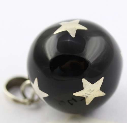 `ANGEL CALLER` BLACK HARMONY BALL PENDANT HANDWORKED STERLING SILVER INLAY. WIDE STERLING BALE
