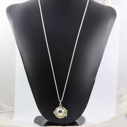 STERLING SILVER HANDCRAFTED HARMONY BALL PENDANT GOLD INNER TINKLE BALL - VERY LONG 64cm CHAIN