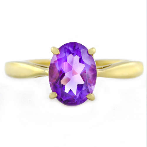 ELEGANT 10CT YELLOW GOLD VINTAGE AMETHYST SOLITAIRE RING. COMES WITH R6`000 JEWELLER CERTIFICATE