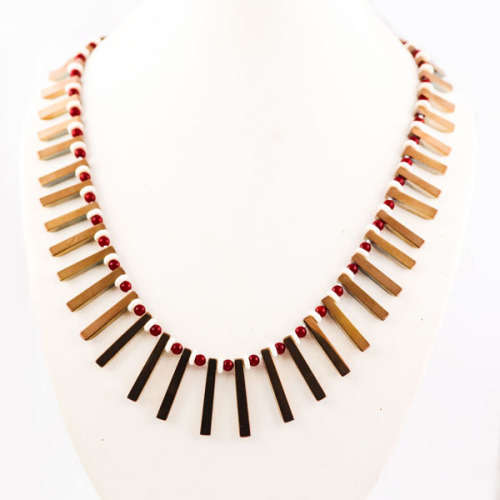 HANDCRAFTED BRONZE-COATED HEMATITE, CORAL AND OSTRICH SHELL NECKLACE. *JEWELLER EVALUATION R2`400*