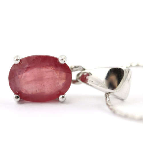PRETTY PINK NATURAL RUBY STERLING SILVER PENDANT ON A 49CM STERLING SILVER CHAIN