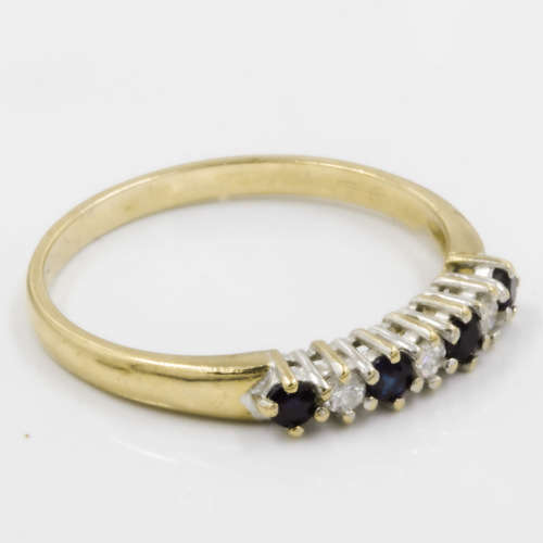 ENGLISH VINTAGE SAPPHIRE AND DIAMOND 9CT YELLOW GOLD RING. * JEWELLER`S EVALUATION R14`000 *