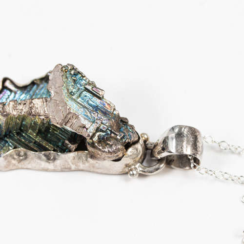 NATURAL FASCINATING BISMUTH SET IN STERLING SILVER PENDANT ON STERLING CHAIN