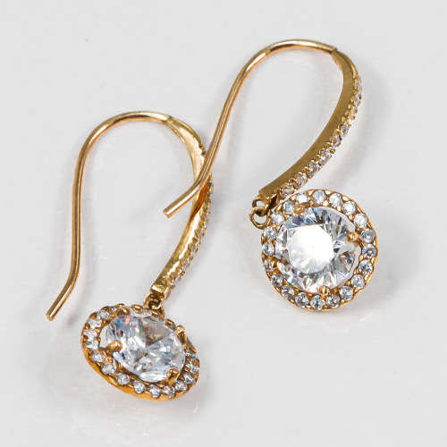 GORGEOUS VINTAGE CUBIC ZIRCONIA 9CT YELLOW GOLD DROP & DANGLE EARRINGS w/ R7`500 CERT