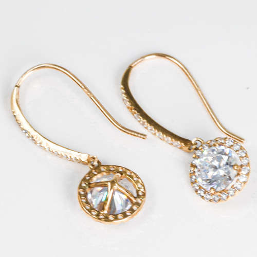 GORGEOUS VINTAGE CUBIC ZIRCONIA 9CT YELLOW GOLD DROP & DANGLE EARRINGS w/ R7`500 CERT