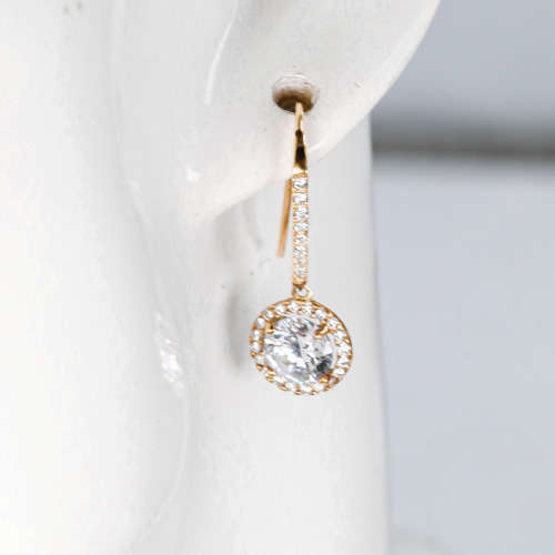 GORGEOUS VINTAGE CUBIC ZIRCONIA 9CT YELLOW GOLD DROP & DANGLE EARRINGS w/ R7`500 CERT