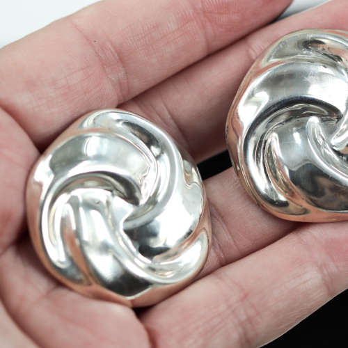 STERLING SILVER LARGE 3,8cm DIAMETER KNOT DESIGN STUD EARRINGS. 925