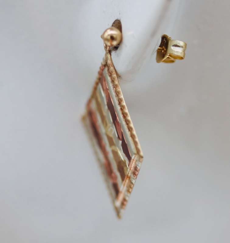 VINTAGE TRI-COLOUR GOLD-GILD STERLING SILVER DROP & DANGLE EARRINGS. 925