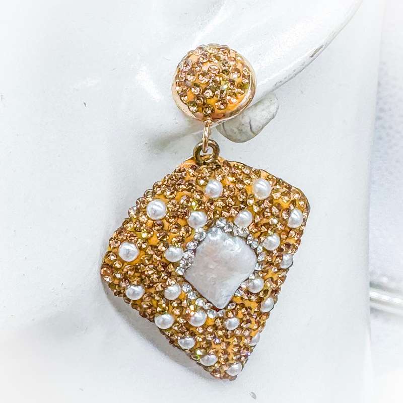FUN AND FABULOUS, A MIX OF NATURAL & CREATED.... NATURAL MOTHER OF PEARL w/CUBIC ZIRCONIA EARRINGS