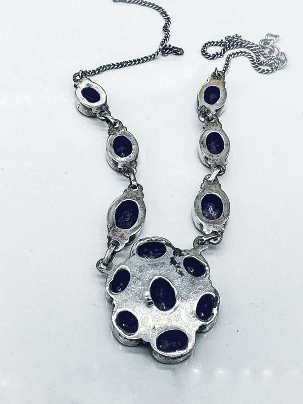 NATURAL ORGANIC EARTH MINED BLUE SAPPHIRE CABOCHON STERLING SILVER NECKLACE INTERESTING INCLUSIONS