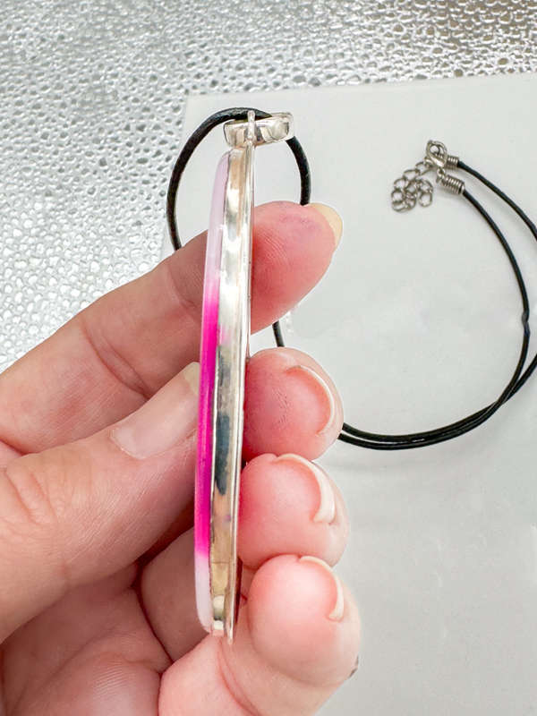 LARGE NATURAL EARTH-MINED PINK AGATE PENDANT IN STERLING SILVER ON THONG