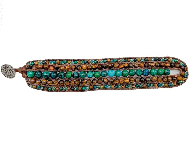 HANDCRAFTED - UNUSUAL TIGERS EYE AND TURQUOISE BEAD BRACELET