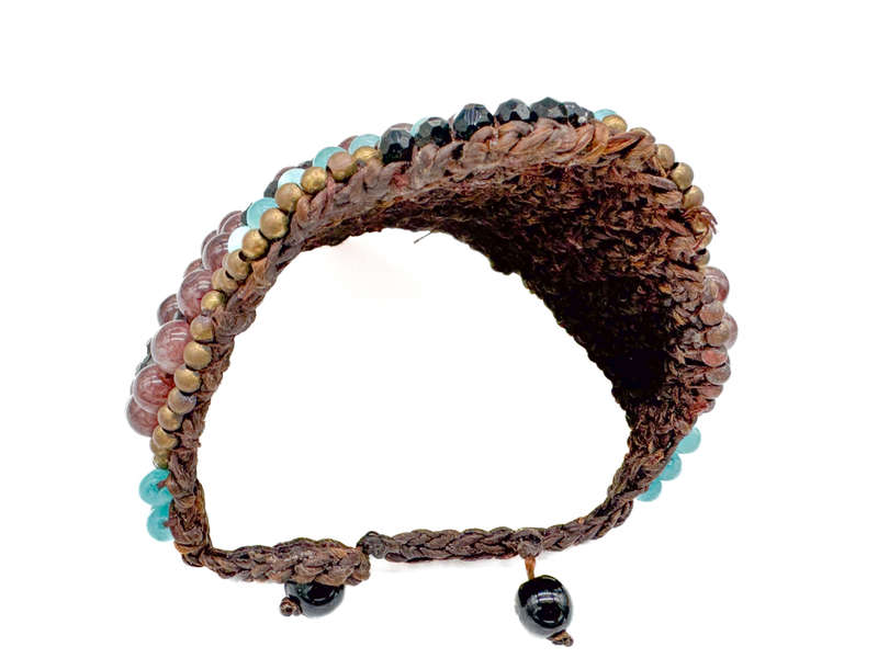 HANDCRAFTED - UNUSUAL TURQUOISE & AGATE GEMSTONE BEADS ON HEAVY BRAIDED BASE