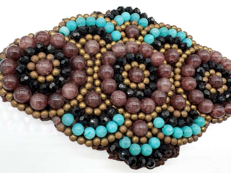 HANDCRAFTED - UNUSUAL TURQUOISE & AGATE GEMSTONE BEADS ON HEAVY BRAIDED BASE