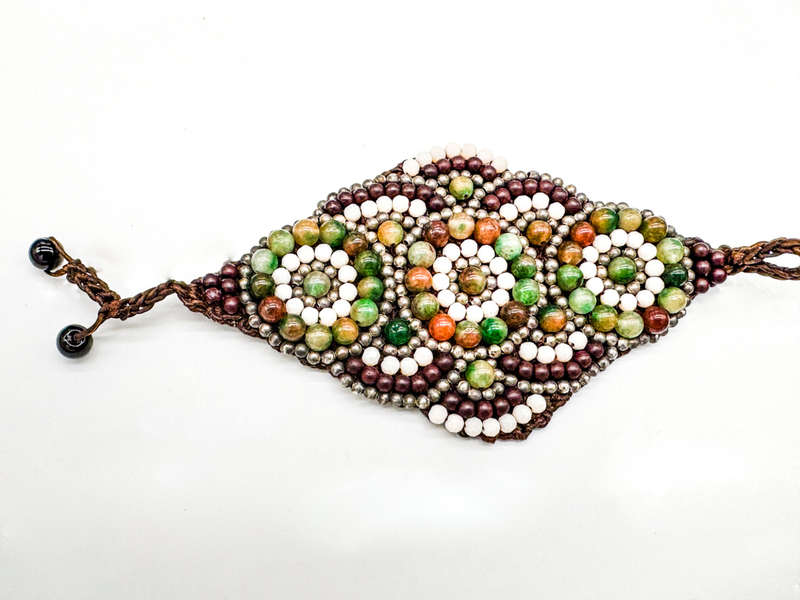 HANDCRAFTED - UNUSUAL AGATE GEMSTONE BEADS ON HEAVY BRAIDED BASE
