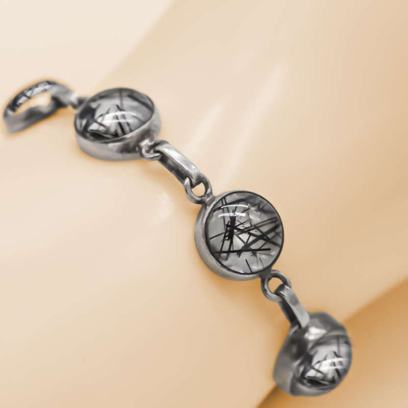 FASCINATING NATURAL RUTILILATED QUARTZ SOLID STERLING SILVER CHAIN BRACELET  925