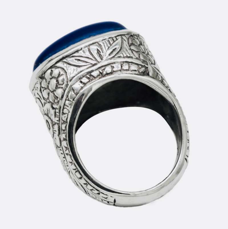 UNUSUAL HANDCRAFTED NATURAL LAPIS LAZULI SOLID STERLING SILVER RING RAISED DOME DESIGN