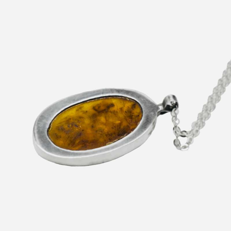 HONEY HUE NATURAL AMBER SOLID STERLING SILVER PENDANT NECKLACE