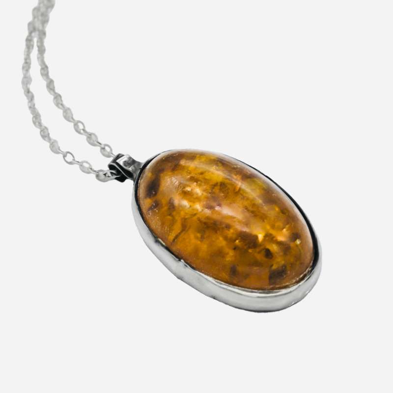 HONEY HUE NATURAL AMBER SOLID STERLING SILVER PENDANT NECKLACE