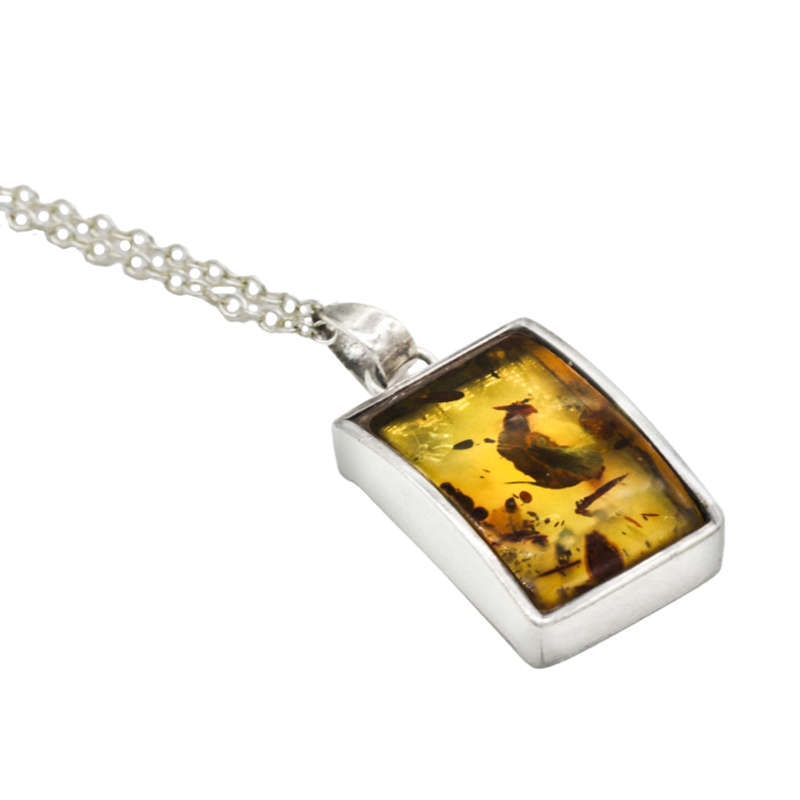 NATURAL HONEY HUE AMBER SOLID STERLING SILVER PENDANT NECKLACE